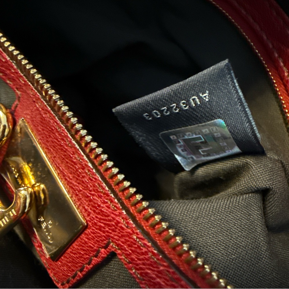 Fendi Red Textured Leather Satchel - Picture 11 of 15